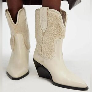 Free People 
 Pitchfork Point Shearling Western Boots In Artic Fox Shearling 9